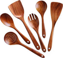 6-Piece Acacia Wood Cooking Utensil Set – Wooden Kitchen Pan Toolset for Nonstick Cookware – Includes Spoons & Spatulas – Non-Scratch, Eco-Friendly Cooking Tools – Everyday Use - Lifetime Replacements by CozyNest Decor