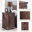JXQTLINGMU Nightstand with Charging Station, Rectangular Farmhouse End Table with Barn Door and Adjustable Storage Shelf, 17" Deep Wood Rustic Sofa Side Table for Living Room, Bedroom, Brown by CozyNest Decor