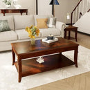 Solid Wood Coffee Table with Storage Shelf, Mid-Century Living Room Tables with Carved Tabletop and Leg, 43.3” Splicing Cocktail Center Sofa Table, Cherry Brown KFZ-DR200 by CozyNest Decor