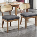 Rattan Dining Chairs Set of 2 Upholstered Linen Kitchen & Dining Room Chair with Curved Backrest Farmhouse Kitchen Chair Solid Wood Armless Side Chair for Dining Room/Restaurant, Black by CozyNest Decor
