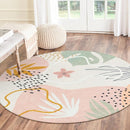 Lahome Pink Round Rugs 5Ft - Washable Boho Large Round Area Rug for Living Room Non-Slip Throw Ultra- Thin Circle Rugs for Bedroom Nursery, Cute Soft Botanical Print Round Carpet for Classroom Office by TinyTreasures Baby Boutique