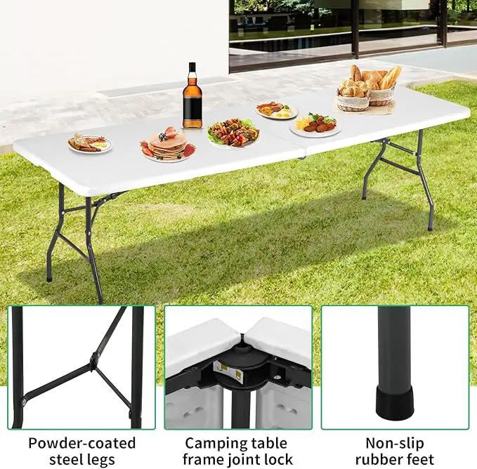 8FT Folding Table, Heavy Duty Foldable Table with Handle, Portable Fold-in-Half Utility Tables for Indoor & Outdoor Use Perfect for Camping BBQ Party Wedding Market Events, White, photo 5 of 7