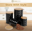 Pebble & Stem® Black Metal Canister Set for the Kitchen Counter, Food Canister Set of 4, Airtight Lids, Sugar and Flour Containers for Countertops, Coffee and Tea Storage, Farmhouse Decor by CozyNest Decor