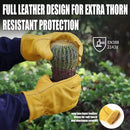 OZERO Leather Work Gloves Flex Grip Stretchable Tough Cowhide Work Gloves 1 Pair (Gold, Medium) by GreenHaven Gardens