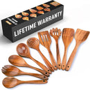 Zulay Kitchen 9-Piece Teak Wooden Utensils for Cooking - Smooth Finish Natural Teak Utensil Set - Non-Stick Wooden Spoons for Cooking - Kitchen Gift Set - Comfortable Grip Wooden Utensil Set by CozyNest Decor