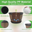 16-inch-Plant-Pots-Indoor-Outdoor, 4 Pack Large Whiskey Barrel Planters with Drainage Holes & Saucer, Plastic Flower Pots Imitation Wine Barrel Design, Decorative Garden Pots for Plants by CozyNest Decor