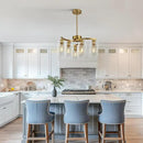6-Light Gold Chandeliers for Dining Room, Modern Kitchen Island Light Fixtures Over Table, Metal Hanging Pendant Lighting for Living Room Stairwell Entryway Bedroom, Clear Glass Shade by CozyNest Decor