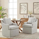 VKNOW Upholstered Dining Chairs Set of 2, Modern Kitchen Chairs Dinner Chairs with 4 Casters, Linen Armchair for Bedroom Reading Room Living Room, Light Grey