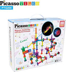 PicassoTiles 200pc Magnetic Marble Run Tiles Toy STEM Educational Race Track with Light Up Marbles Magnet Tile Building Blocks Maze Kit Sensory Pretend Play Toys for Toddlers Boys Girls Ages 3+ PTG200 by TinyTreasures Baby Boutique