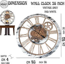 The Gears Clock 36'' Inch Real Moving Gear Wall Clock Vintage Industrial Oversized Rustic Farmhouse (Vintage Grey and White) by CozyNest Decor