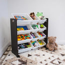 Humble Crew Kids Toy Storage Organizer with 12 Plastic Bins, Espresso/White – Removable Bins for Playroom, Bedroom, Toddler Furniture for Boys and Girls Ages by TinyTreasures Baby Boutique