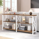 LVB Industrial Entryway Table, Farmhouse Rustic Console Table Behind Couch, Long Metal Sofa Table with Storage Shelf, Modern Hallway Table for Living Room Bedroom,White and Rustic Oak,63 inch by CozyNest Decor
