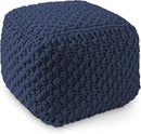Casafield Square Pouf Ottoman, Navy Blue 18.5" W x 18.5" D x 14.5" H Cotton Knit Foot Stool - Boho Floor Pouffe for Living Room, Bedroom, Home Office by CozyNest Decor