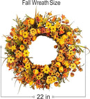 22 Inches Fall Wreaths for Front Door Rustic Autumn Wreath Farmhouse Fall Floral Wreaths with Tulips Orange Wildflowers for Wall Window Porch Indoor Outside by CozyNest Decor