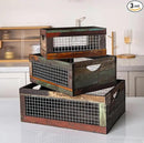 TIMRIS Set of 3 Rustic Wood Nesting Crates, Farmhouse Distressed Wooden Storage Boxes, Decorative Reclaimed Wood Organizer Baskets with Wire Mesh (Random) by CozyNest Decor