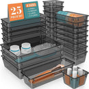 WOWBOX 25 PCS Plastic Drawer Organizer Set, Desk Drawer Divider Organizers and Storage Bins for Makeup, Jewelry, Gadgets for Kitchen, Bedroom, Bathroom, Office, Black by TinyTreasures Baby Boutique