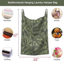 Linen Hanging Laundry Bag, 100% Linen Leaf Print Over The Door Laundry Hamper with Buttons and Zipper, Space Saving Door Hampers for Laundry Dirty Clothes Home Travel, Green, 19.7x27.5inches by CozyNest Decor