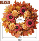 28'' Large Fall Wreath for Front Door, Porch, Window- Artificial Maple Leaves Faux Sunflower Hydrangea Pumpkins Outdoor Autumn Wreath for Home, Farmhouse Wall Thanksgiving Day Harvest Festival Decor by CozyNest Decor