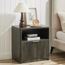Fluted Nightstand, Dark Grey Bedside Table with Drawer and Storage, Wood End Table Mid Century Modern, Large Night Stand for Bedroom by CozyNest Decor