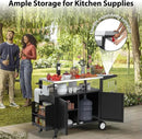 Outdoor Grill Cart with Wheels, Outdoor Kitchen Bar Cart Mobile BBQ with Foldable Stainless Steel Top & Storage Cabinet by CozyNest Decor