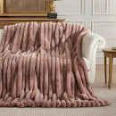 Amélie Home Faux Fur Throw Blanket for Couch, Ultra Cozy Fuzzy Fluffy Fur Luxurious Soft Striped Plush Gift Blankets for Family Sofa Chair Bed Living Room Bedroom, 55"x70", Ionic Fox Brown by CozyNest Decor