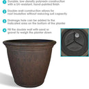 Sunnydaze 15.25-Inch Anjelica Large Plastic Pot for Plants - Outdoor Polyresin Round Planter with Drillable Drainage Holes - Rust by CozyNest Decor