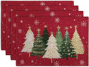 Red Christmas Tree Placemats Set of 4, 12x18 Inch Xmas Trees Snowflakes Winter Holiday Place Mats Seasonal Washable Linen Table Mat for Indoor Outdoor Kitchen Dining Party Decor by CozyNest Decor