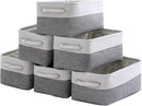 TcaFmac Small Storage Baskets for Shelf 6 Pack Canvas Storage Basket with Handles Fabric Storage Basket for Organizing Storage Bin (White and Grey, 12x8x5") by TinyTreasures Baby Boutique