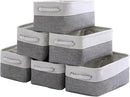 TcaFmac Small Storage Baskets for Shelf 6 Pack Canvas Storage Basket with Handles Fabric Storage Basket for Organizing Storage Bin (White and Grey, 12x8x5") by CozyNest Decor