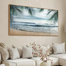 Framed Tropical Beach Wall Art - Ocean Waves Canvas Pictures Coastal Blue Sky and Sea Print Seaside Palm Tree Leaves Scene Painting Artwork Living Room Bedroom Office Home Decor 29" x 58" by CozyNest Decor