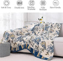 Snycler Boho Throw Blanket for Bed - 100% Cotton Ultra Soft Rustic Quilt - White Blue Floral Printed Farmhouse Decor Bed Blankets, 80"×90" All Season Rustic Throw for Sofa Couch Chair by CozyNest Decor