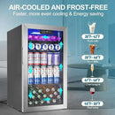 Beverage Refrigerator Cooler, 128 Cans Mini Fridge Glass Door for Drink Beer Soda Wine, 3.2 Cu.Ft Small Fridge for Kitchen Bedroom Office Bar, with 4 Adjustable Removable Shelves, Stainless Steel by CozyNest Decor