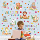 Reading Corner Decor,Reading Books Wall Decals,Learning Study Wall Stickers,Cartoon Animals Window Decals,Giraffe Bear Rabbit Read Books Stickers for Toddler Nursery Bedroom Classroom School by CozyNest Decor