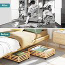 Bamboo Under Bed Storage Containers- Underbed Organizer with Wheels with Large Dust Bag,Sturdy Wood Rolling Under the Bed Shoe Storage Organizer Drawer 2 Packs (Nature, Small) by CozyNest Decor