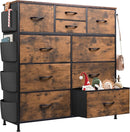 WLIVE Fabric Dresser for Bedroom with 10 Drawers, Chest of Drawers with Side Pockets and Hooks, Sturdy Metal Frame, Drawers Organizer Unit for Living Room, Hallway, Rustic Brown Wood Grain Print by TinyTreasures Baby Boutique