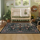 Bedroom Rug 3x5 Rug Washable Area Rug Non Slip Low Pile Vintage Floral Botanical Small Carpet for Bedroom, Bedside, Kitchen, Entryway, Kids Room, Office, Black by TinyTreasures Baby Boutique