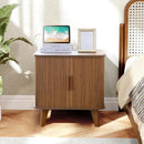 AVZEAR 24" Large Square End Table with Charging Station, Farmhouse Fluted Sofa Side Table with Sliding Tambour Door & Storage, Curved Rustic Wood Nightstand for Living Room, Bedroom, Walnut by CozyNest Decor