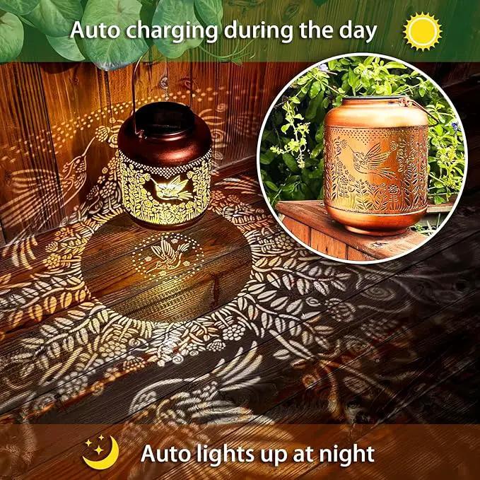 2 Pack Hummingbird Outdoor Solar Hanging Lanterns Waterproof LED Solar Lights Metal Decorative Lanterns for Garden, Patio, Courtyard, Backyard, Yard Decor Unique Hummingbird Gifts for Women Gardening, photo 4 of 6