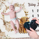 Boho Floral Baby Monthly Milestone Blanket Neutral Bohemian Photo Prop Blanket Personalized Highland Cow Baby Present Pampas Grass Ideas for Newborn Nursery Decor (Brown, Highland Cow) by TinyTreasures Baby Boutique