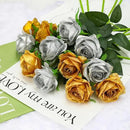 Gold Fake Roses Artificial Flowers - 16 Pcs Fake Artificial Roses Silk Flowers with Stems for Home Wedding Hotel Office Centerpiece Decor by CozyNest Decor