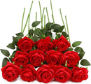 Red Fake Roses Artificial Flowers - 16 Pcs Fake Artificial Roses Silk Flowers with Stems for Home Wedding Hotel Office Centerpiece Decor by CozyNest Decor