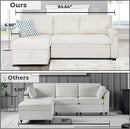 Naomi Home L-Shaped Reversible Sectional Sofa with Pull-Out Sleeper Bed and Storage Chaise, Cream Velvet by CozyNest Decor