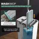 JOYMOOP Mop and Bucket with Wringer Set, White Flat Squeeze Mop Bucket Set for Floor Cleaning, Wet Dry Mop for Walls, Wall Cleaner with Long Handle, Hardwood Floor Mop-5 Microfiber Cloths by CozyNest Decor