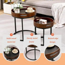 Nesting Coffee Table Set of 2, Small Round Stacking Side Table Set with Metal Frame, Nesting Tables for Living Room Bedroom Office Balcony (Wood, 2) by CozyNest Decor