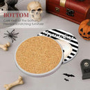 Coaster for Drinks Set of 6, Halloween Hey Boo Cute Ghost Spooky Black White Absorbent Round Ceramic Stone Mat, with Cork Base and Metal Holder, Gift for Housewarming Room Bar Decor by CozyNest Decor