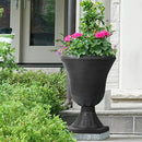 Worth Garden 2-Pack Plastic Urn Planters for Outdoor Plants, 22'' Black Tall Round Classic Resin Traditional Flower Pots - 15 in. Dia. Large Imitation Stone Decorative Pot Patio Deck Front Porch by CozyNest Decor