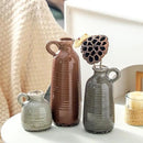 Ceramic Vases Set of 3, Neutral Rustic Farmhouse Vase with Handle, Decorative Flower Vases Home Decor Modern Boho Pampass Vase for Table Mantel Entryway Shelf Living Room Kitchen Bathroom - Brown by CozyNest Decor