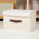 ANMINY Storage Bin with Lid Storage Boxes with PU Leather Handles PP Plastic Board Decorative Foldable Lidded Cotton Linen Fabric Home Cubes Baskets Closet Organizer Container - Beige, Large Size by CozyNest Decor