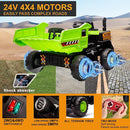 24V Ride On Dump Truck, 24inch-2 Seater Ride On Car for Kids w/Remote Control 4WD/2WD Up to 5 Mph, 24v Ride on Toys for Big Kids w/Electric Dump Bed Extra Shovel Traffic Cones (Green) by TinyTreasures Baby Boutique