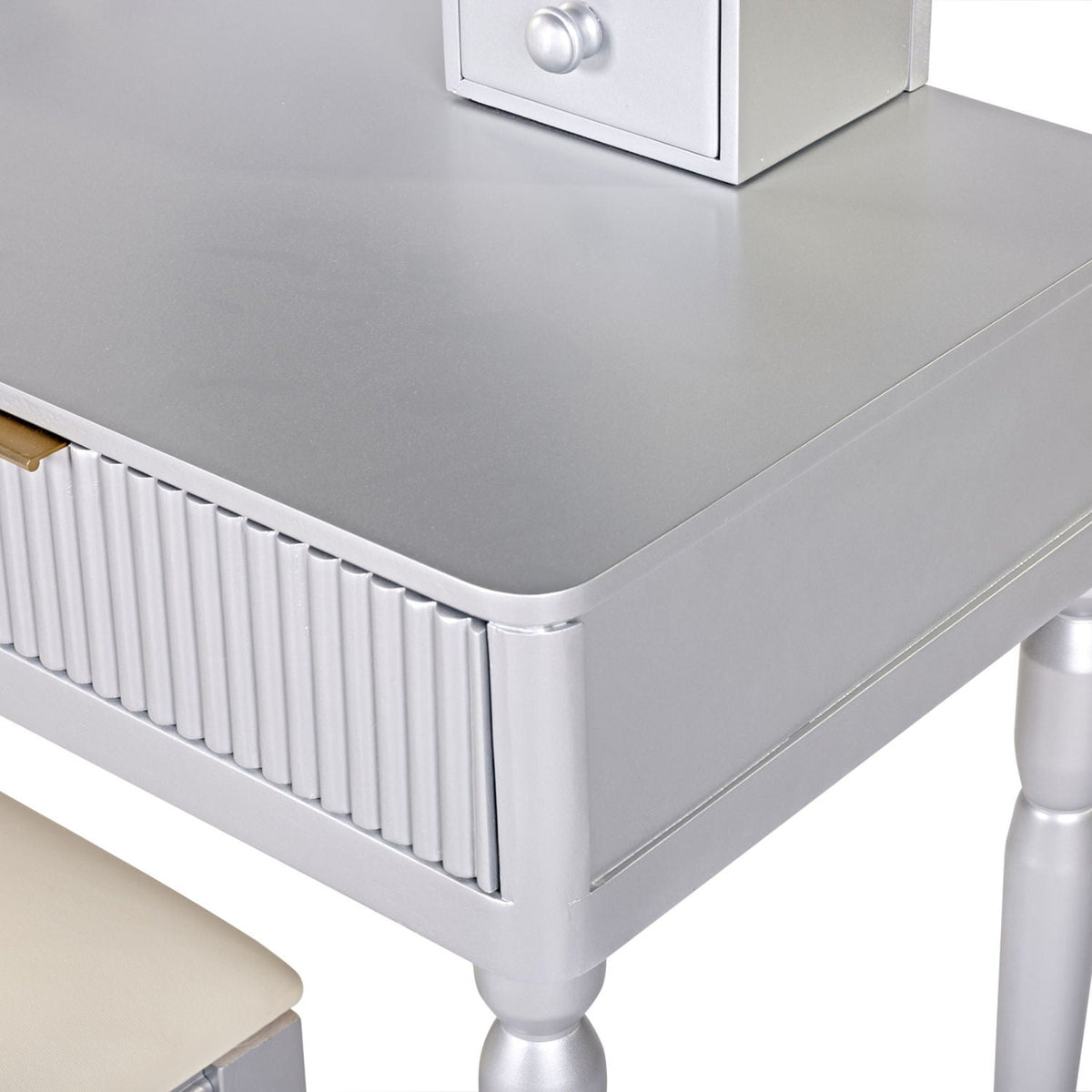Luxury Vanity Desk With Round Mirror Height Adjustable Dressing Table Set Engineered Wood - Silver, photo 10 of 14
